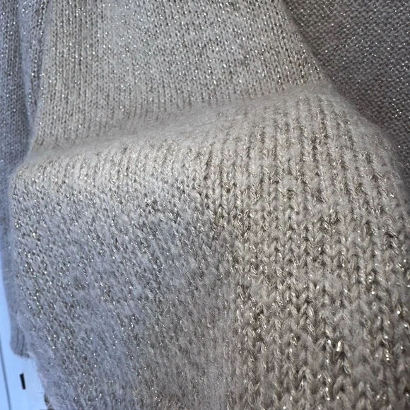 Massimo Dutti Beige with Gold Metallic Open Front Mohair Blend Cardigan - Picture 4 of 8